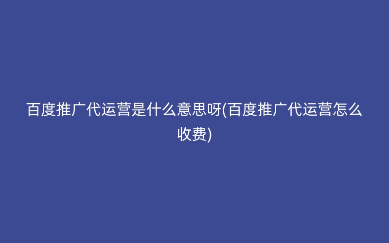 百度推廣代運營是什么意思呀(百度推廣代運營怎么收費)