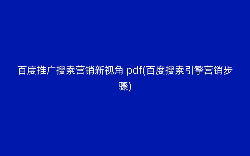 百度推廣搜索營銷新視角 pdf(百度搜索引擎營銷步驟)