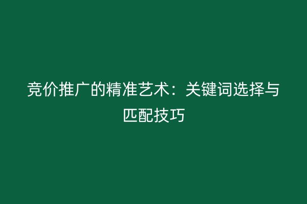 競價推廣的精準藝術：關鍵詞選擇與匹配技巧