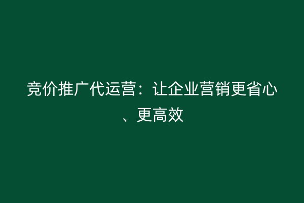 競價(jià)推廣代運(yùn)營：讓企業(yè)營銷更省心、更高效
