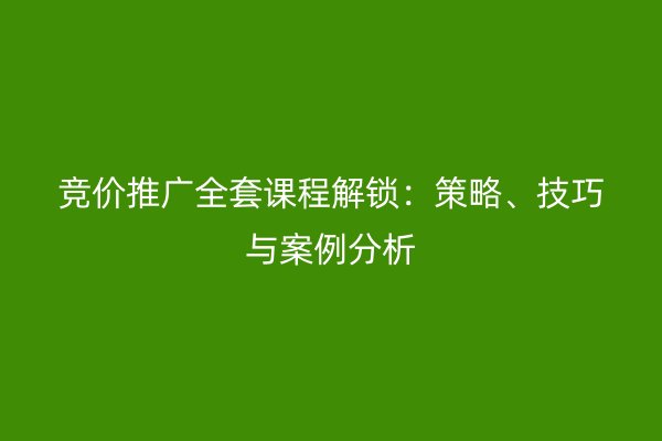 競價推廣全套課程解鎖：策略、技巧與案例分析