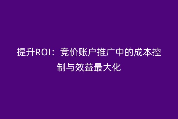 提升ROI:競價賬戶推廣中的成本控制與效益最大化