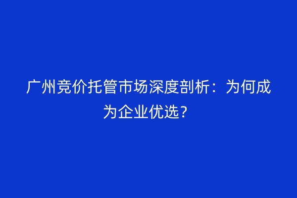 廣州競價托管市場深度剖析：為何成為企業(yè)優(yōu)選？